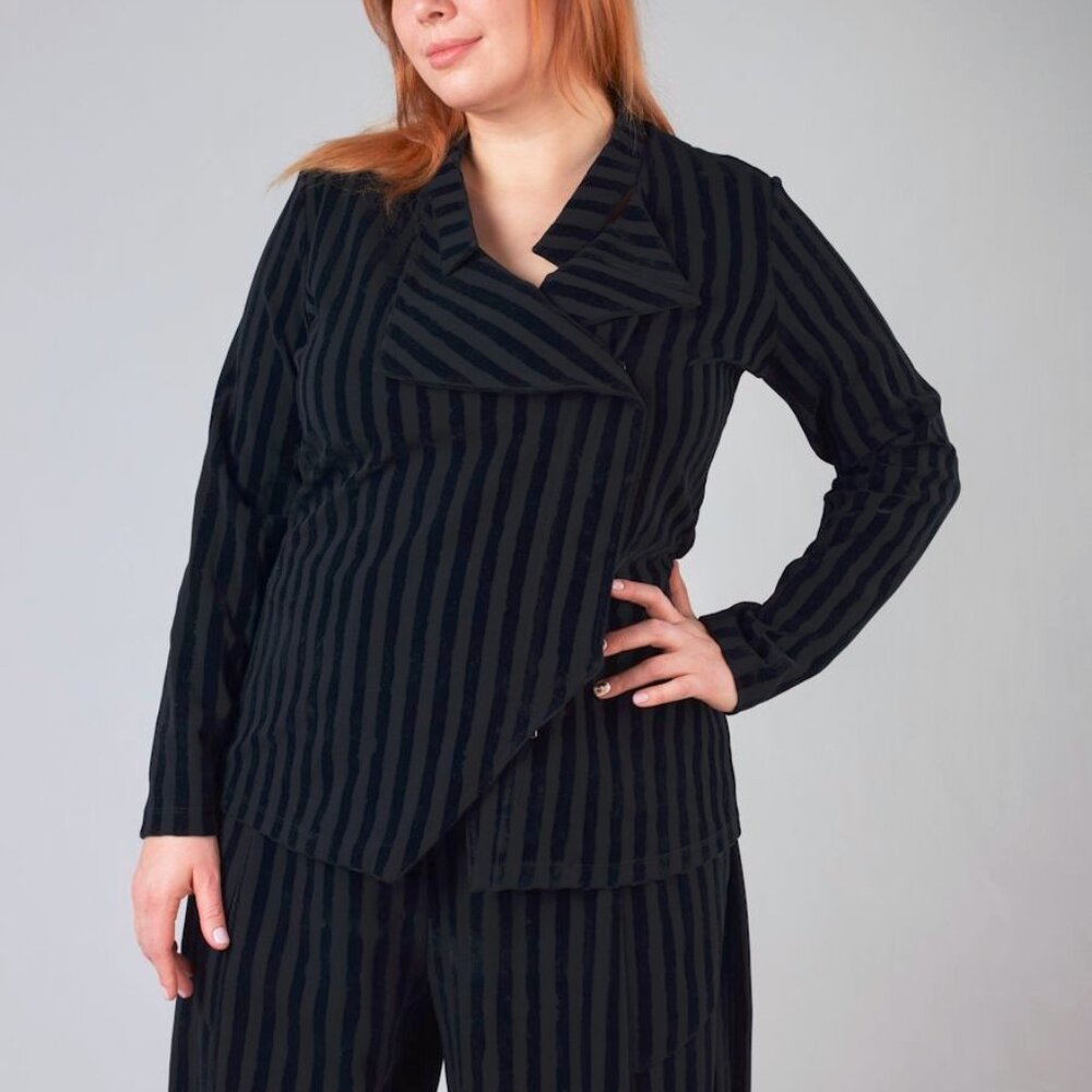 Crea Concept AW/20 Black Velvet-Stripe Moto Jacket